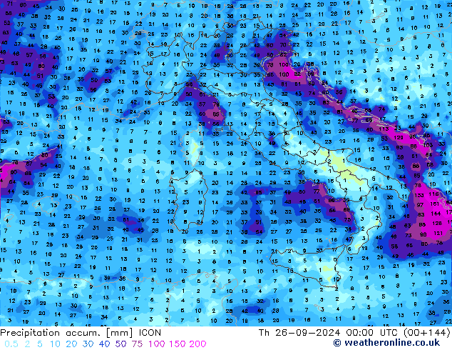 Precipitation accum. ICON Qui 26.09.2024 00 UTC