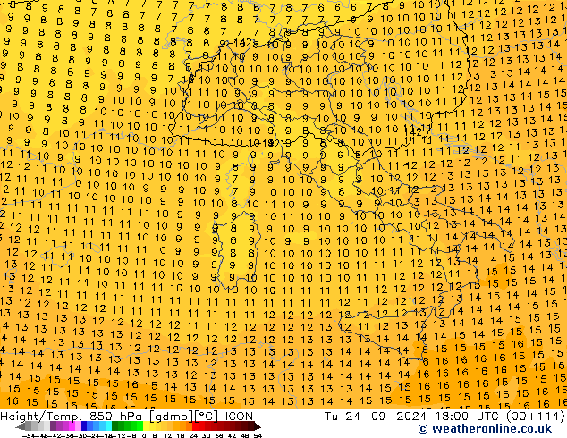 Height/Temp. 850 hPa ICON Ter 24.09.2024 18 UTC