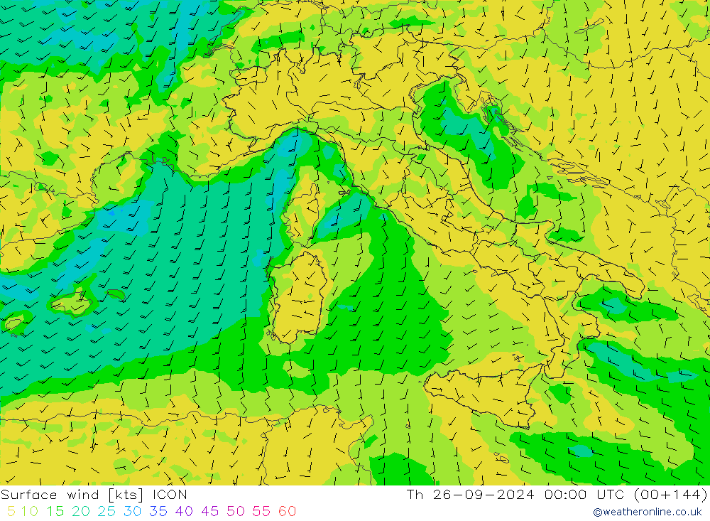 Surface wind ICON Th 26.09.2024 00 UTC