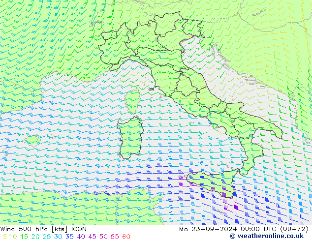 ветер 500 гПа ICON пн 23.09.2024 00 UTC