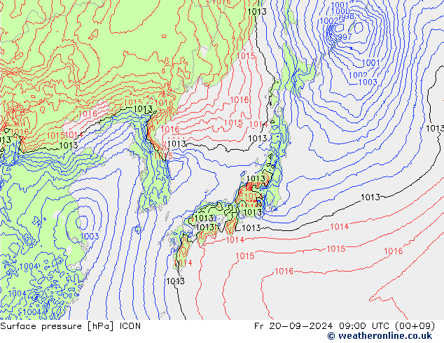 Atmosférický tlak ICON Pá 20.09.2024 09 UTC