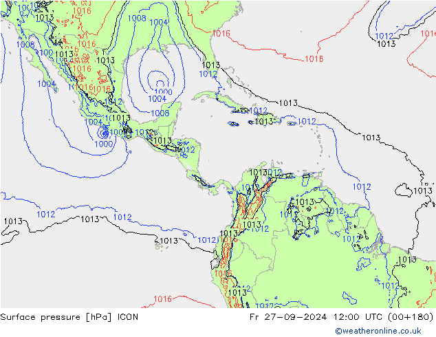 Surface pressure ICON Fr 27.09.2024 12 UTC