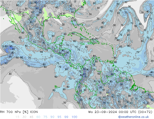 700 hPa Nispi Nem ICON Pzt 23.09.2024 00 UTC