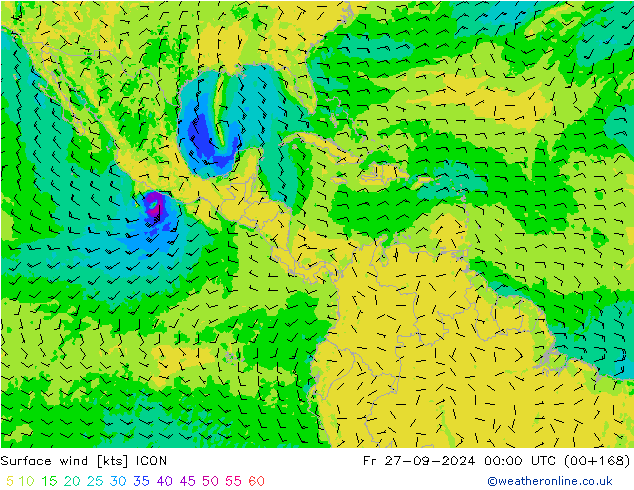 Wind 10 m ICON vr 27.09.2024 00 UTC