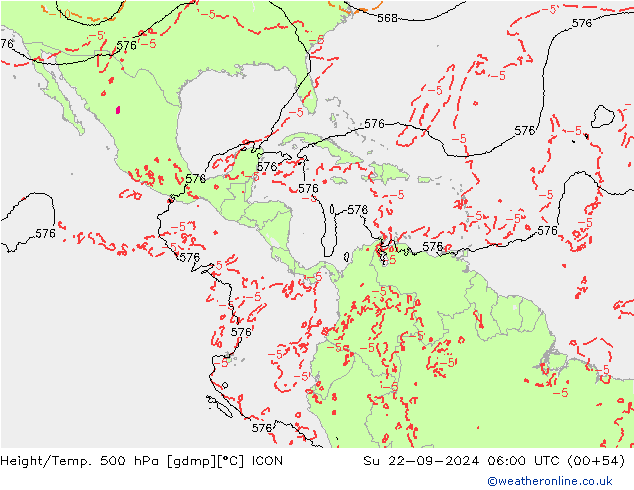 Géop./Temp. 500 hPa ICON dim 22.09.2024 06 UTC