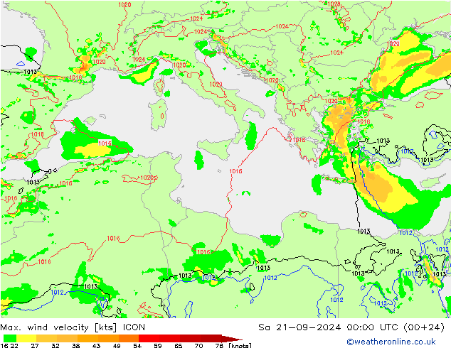 Max. wind velocity ICON Sa 21.09.2024 00 UTC