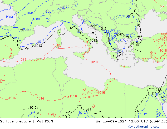 Pressione al suolo ICON mer 25.09.2024 12 UTC