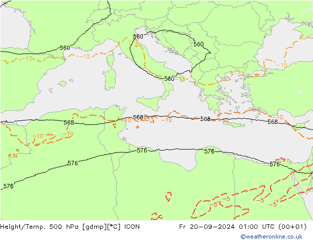 Height/Temp. 500 hPa ICON Fr 20.09.2024 01 UTC