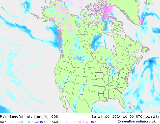 Rain/Snowfall rate ICON so. 21.09.2024 00 UTC