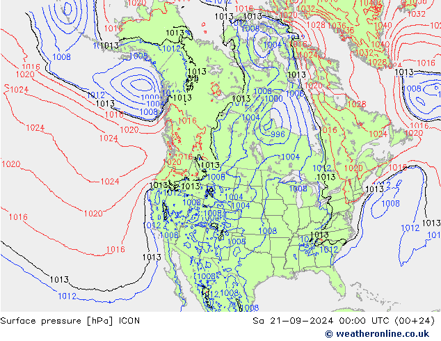 Pressione al suolo ICON sab 21.09.2024 00 UTC