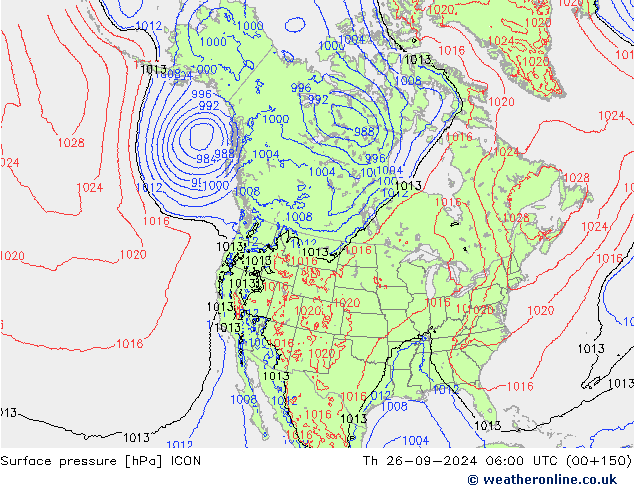 Surface pressure ICON Th 26.09.2024 06 UTC