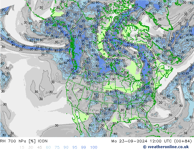 RH 700 hPa ICON Mo 23.09.2024 12 UTC