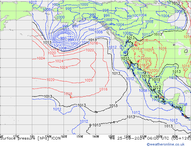 Yer basıncı ICON Çar 25.09.2024 06 UTC