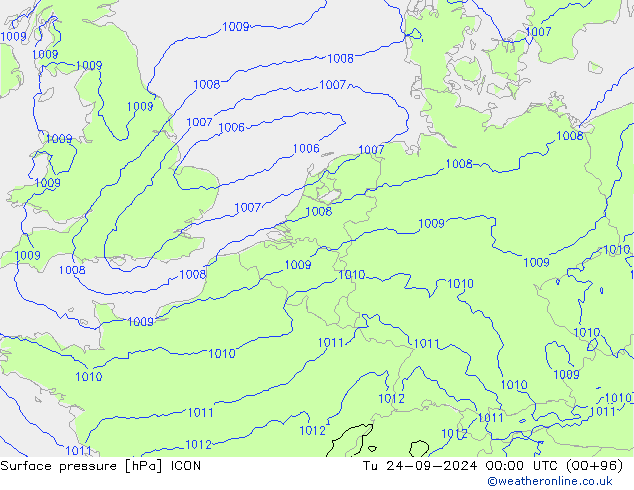 Yer basıncı ICON Sa 24.09.2024 00 UTC