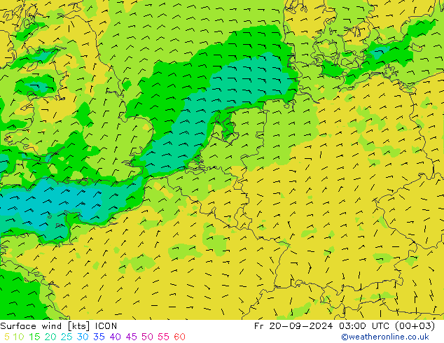 Viento 10 m ICON vie 20.09.2024 03 UTC