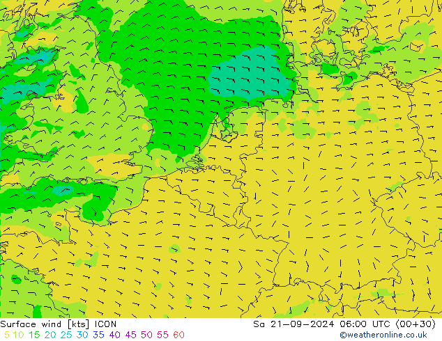 Surface wind ICON So 21.09.2024 06 UTC