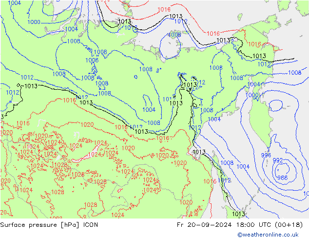 Surface pressure ICON Fr 20.09.2024 18 UTC