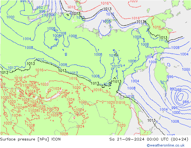 pression de l'air ICON sam 21.09.2024 00 UTC