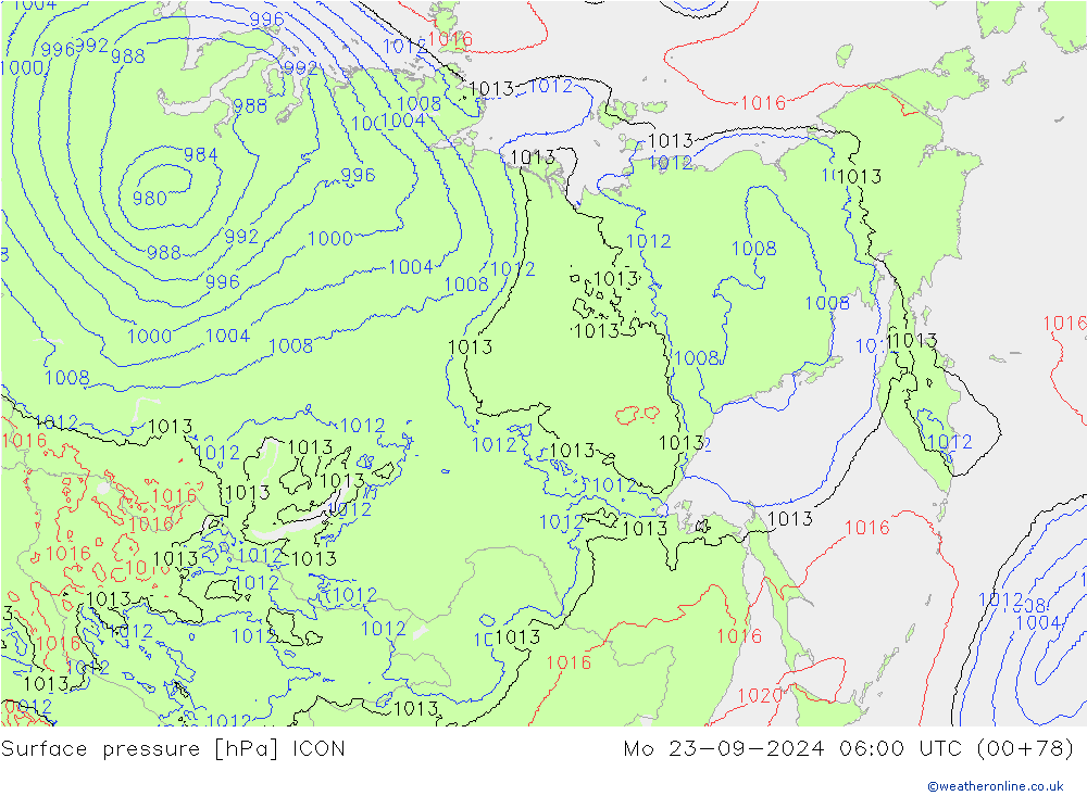 Surface pressure ICON Mo 23.09.2024 06 UTC