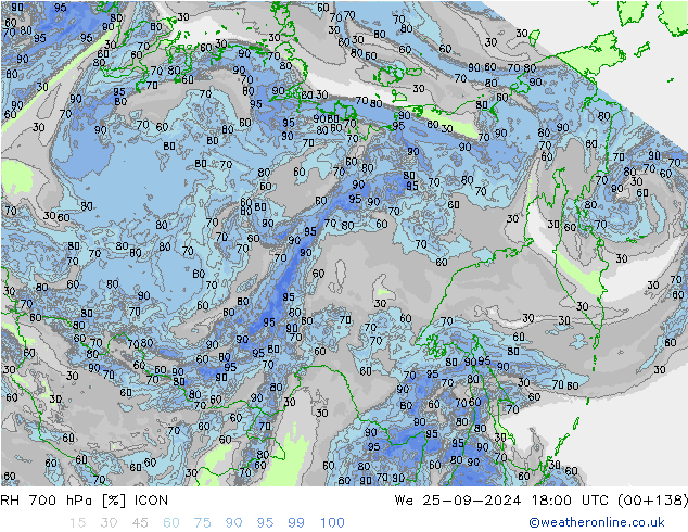 RH 700 hPa ICON St 25.09.2024 18 UTC