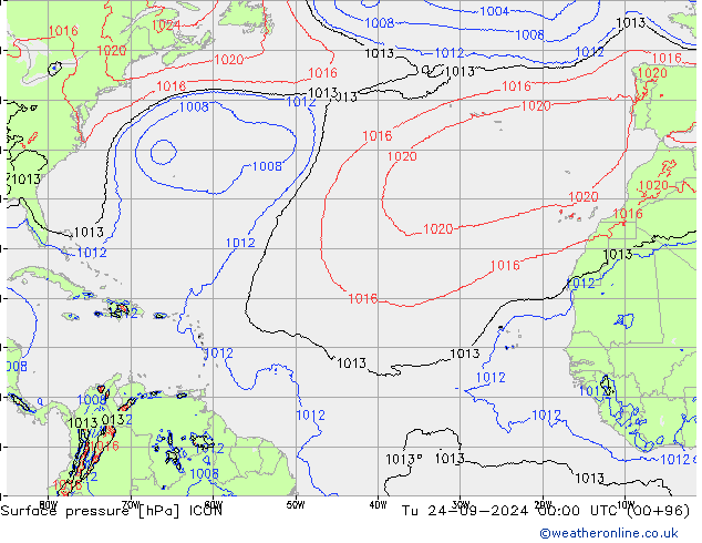 Surface pressure ICON Tu 24.09.2024 00 UTC