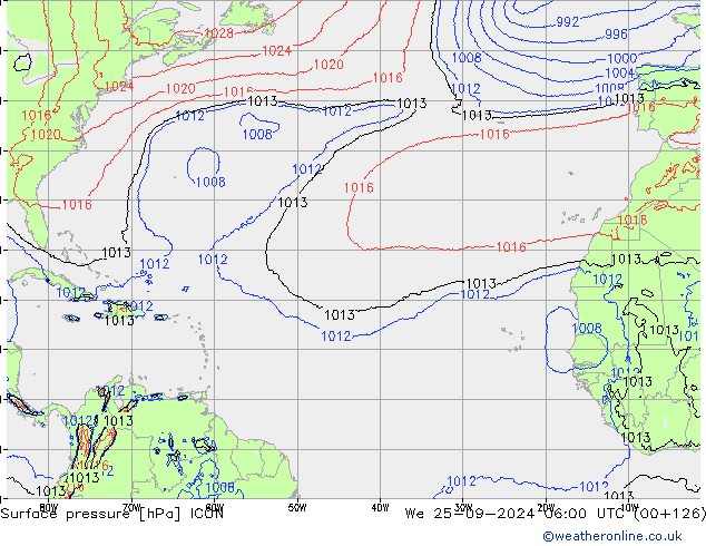 Luchtdruk (Grond) ICON wo 25.09.2024 06 UTC