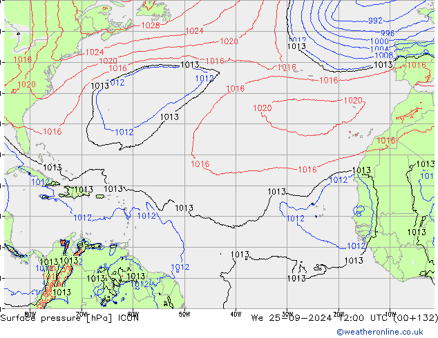 Atmosférický tlak ICON St 25.09.2024 12 UTC