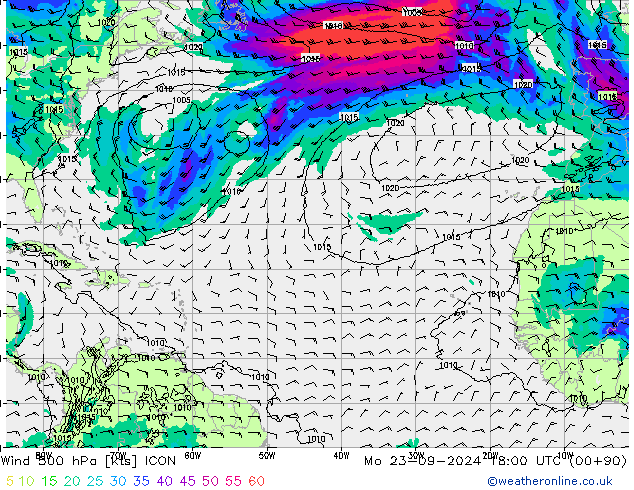 Wind 500 hPa ICON Po 23.09.2024 18 UTC