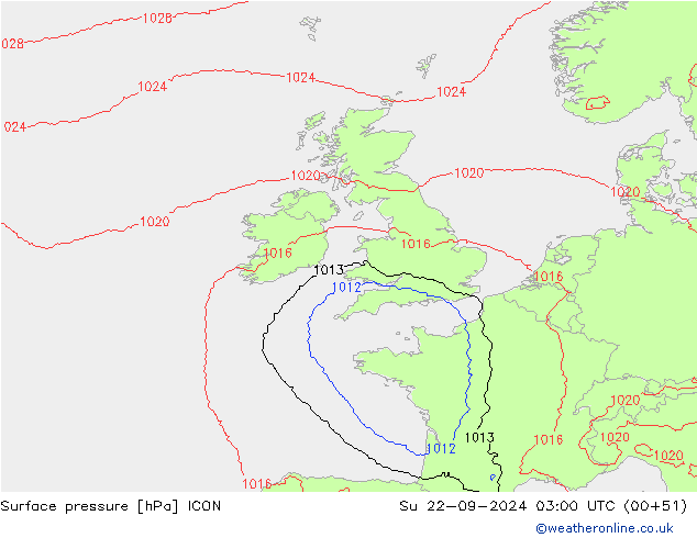 Atmosférický tlak ICON Ne 22.09.2024 03 UTC