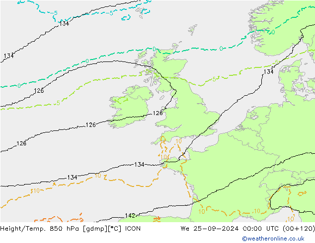 Hoogte/Temp. 850 hPa ICON wo 25.09.2024 00 UTC