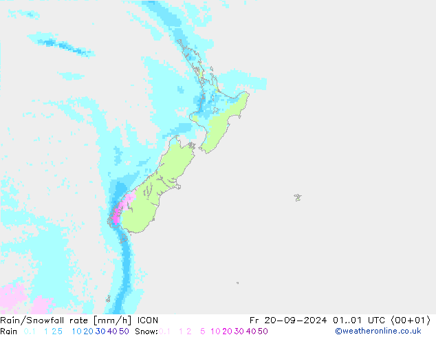 Rain/Snowfall rate ICON пт 20.09.2024 01 UTC