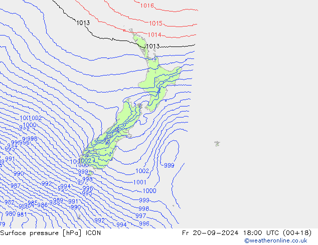 Pressione al suolo ICON ven 20.09.2024 18 UTC