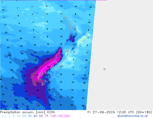 Precipitation accum. ICON Fr 27.09.2024 12 UTC