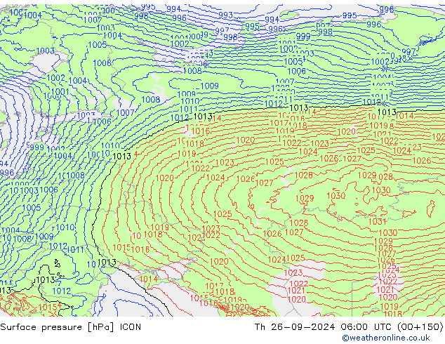 Surface pressure ICON Th 26.09.2024 06 UTC