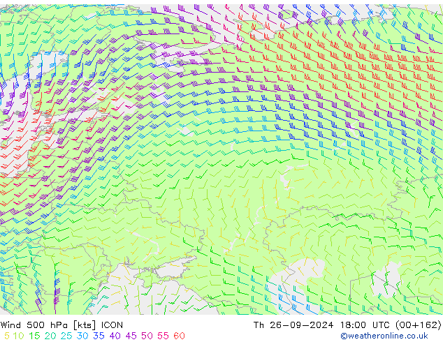 Vent 500 hPa ICON jeu 26.09.2024 18 UTC