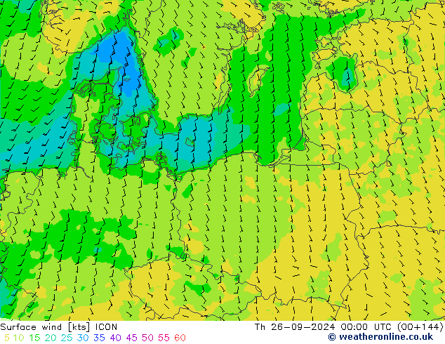 Wind 10 m ICON do 26.09.2024 00 UTC