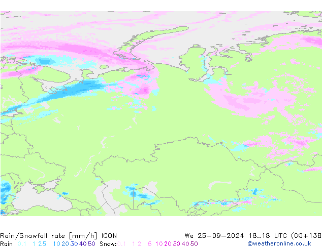 Rain/Snowfall rate ICON We 25.09.2024 18 UTC