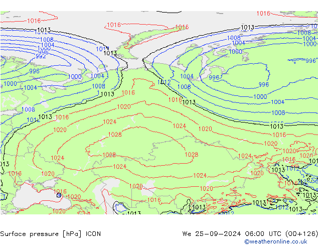 Pressione al suolo ICON mer 25.09.2024 06 UTC