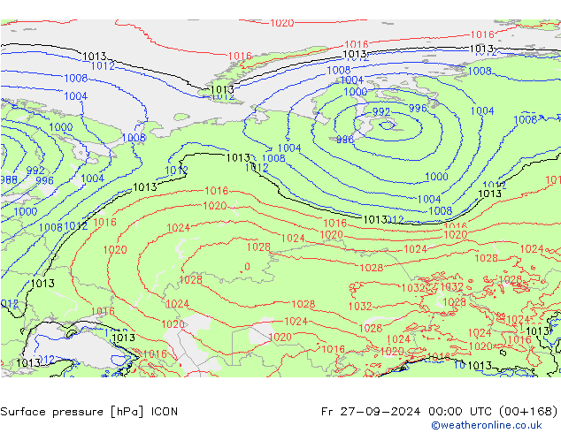 Surface pressure ICON Fr 27.09.2024 00 UTC