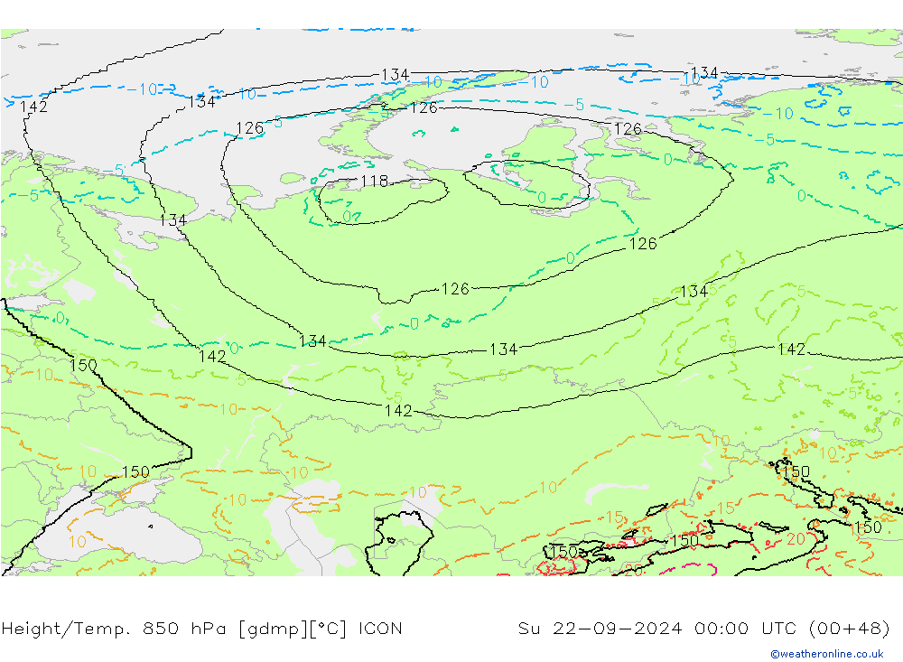 Height/Temp. 850 hPa ICON Su 22.09.2024 00 UTC