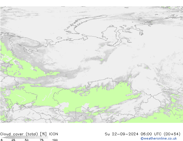 zachmurzenie (suma) ICON nie. 22.09.2024 06 UTC