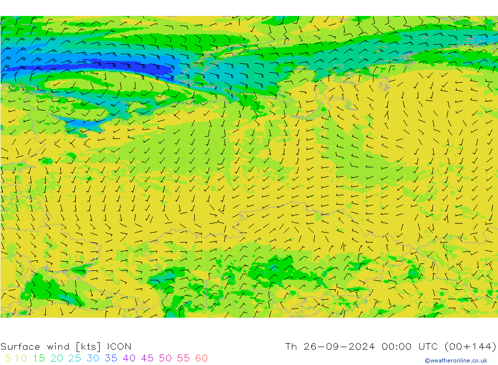 Wind 10 m ICON do 26.09.2024 00 UTC