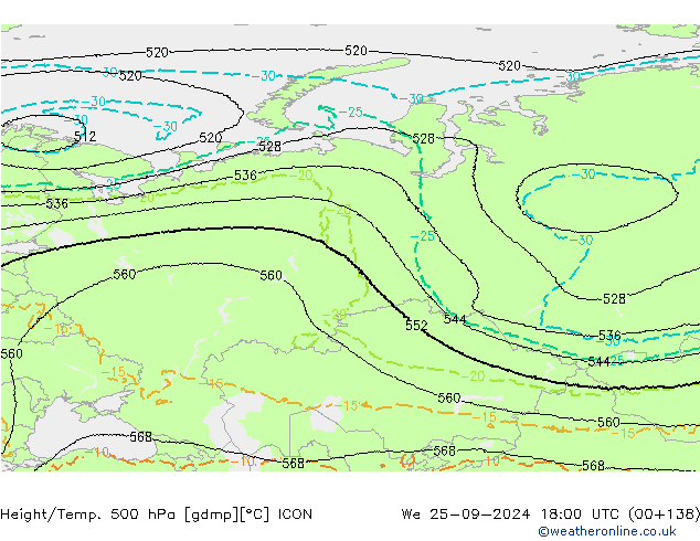 Height/Temp. 500 hPa ICON We 25.09.2024 18 UTC