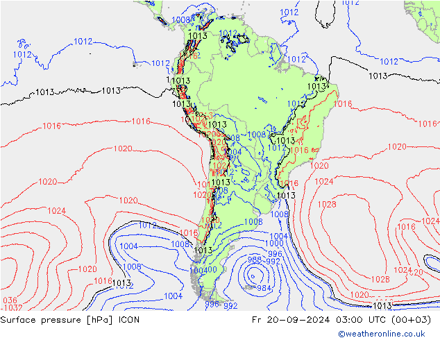 Presión superficial ICON vie 20.09.2024 03 UTC