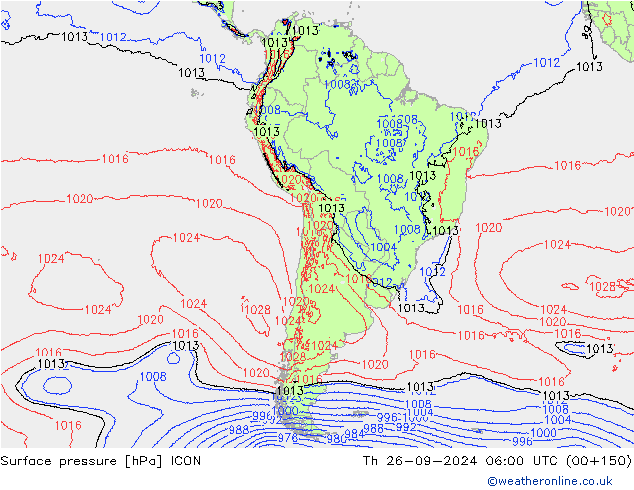 Luchtdruk (Grond) ICON do 26.09.2024 06 UTC