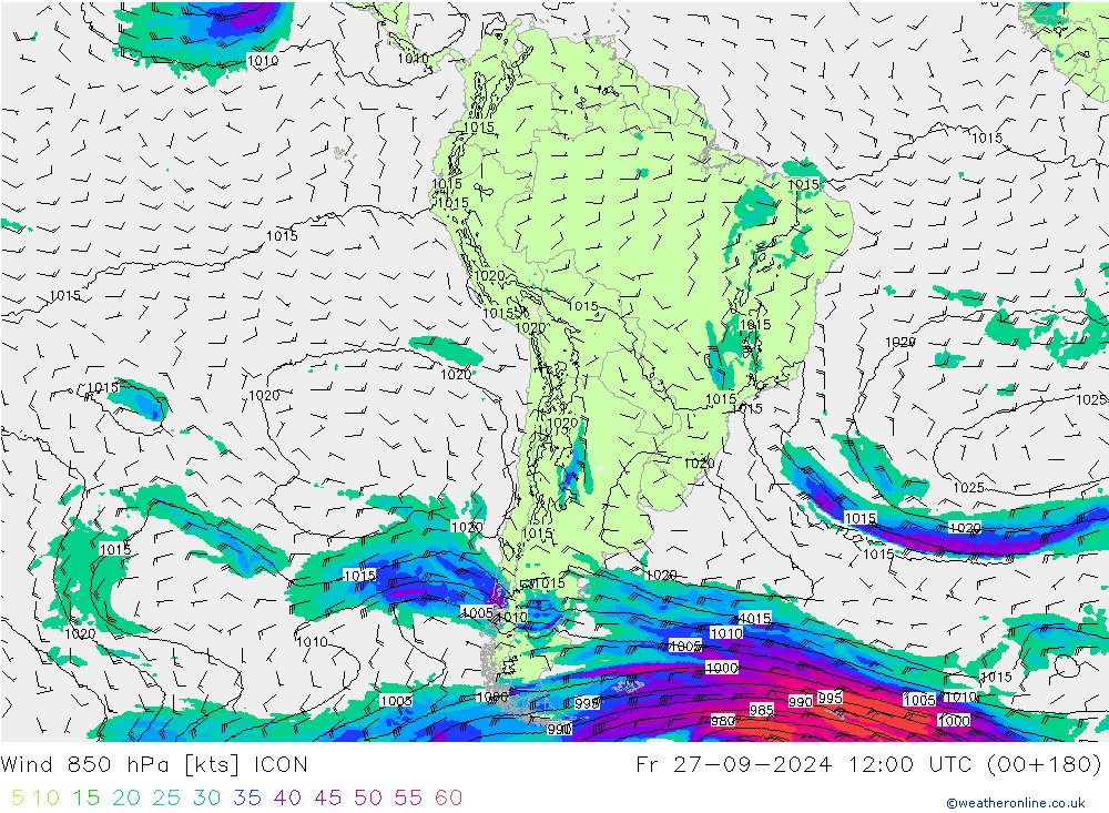 Wind 850 hPa ICON Fr 27.09.2024 12 UTC