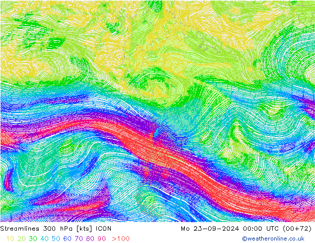 ветер 300 гПа ICON пн 23.09.2024 00 UTC