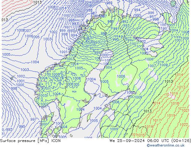 Yer basıncı ICON Çar 25.09.2024 06 UTC