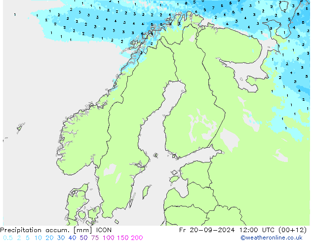 Toplam Yağış ICON Cu 20.09.2024 12 UTC