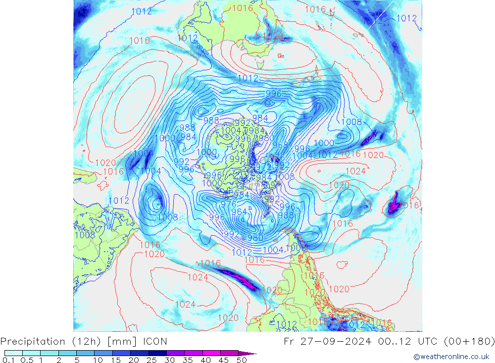 Precipitation (12h) ICON Fr 27.09.2024 12 UTC